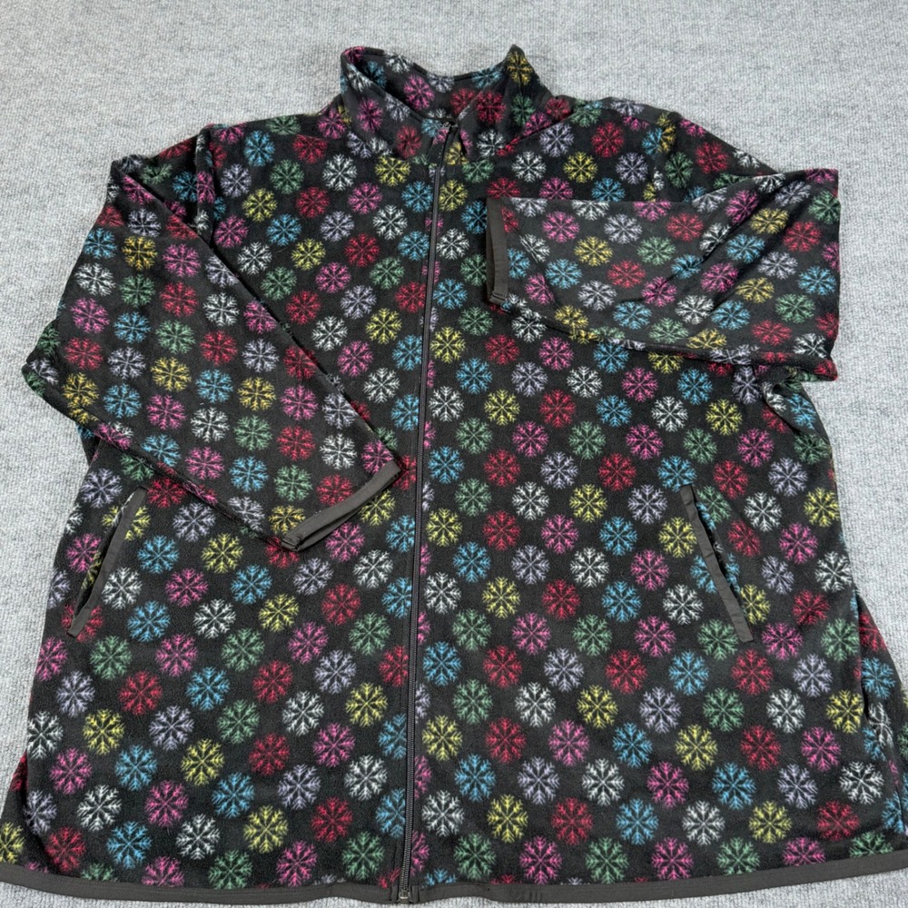Womens 4X Full Zip Fleece Jacket Snowflakes Colorful Pockets Long Sleeve Cozyā